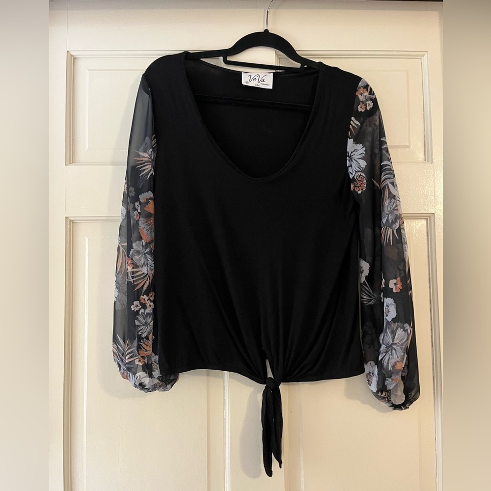 Black Floral Sleeve Women's Top
